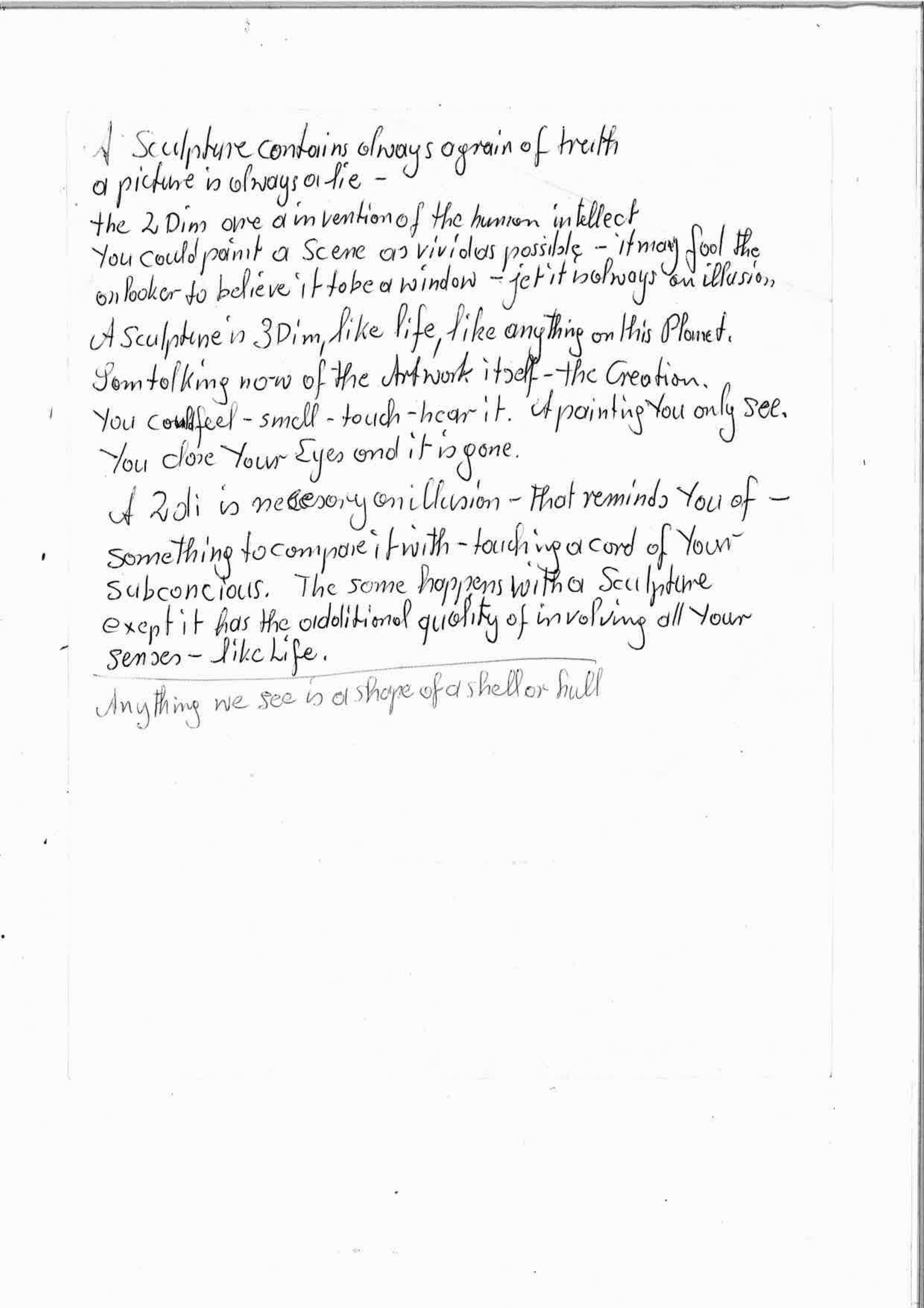 Kurt Lossgott's handwritten artist statement, undated